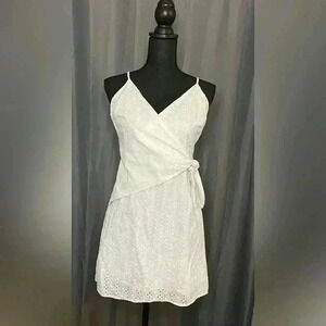 189. GB White Eyelet Dress, Faux Wrap, Size Large, EUC, Worn once